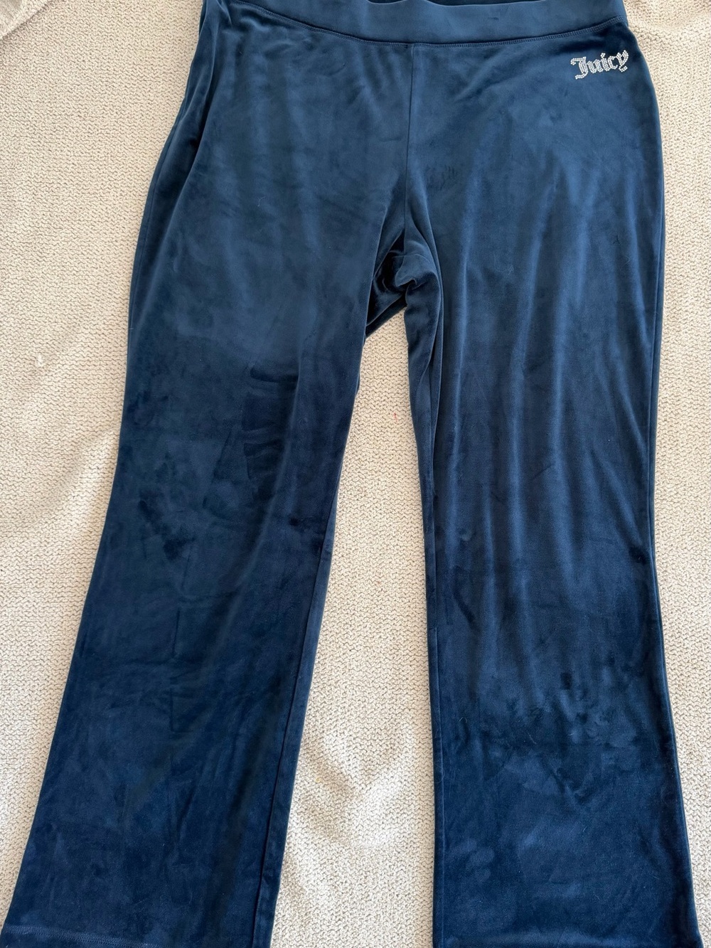 Juicy Coutoure Wide Leg Velour Track Pants - Dark Navy Blue - XXL